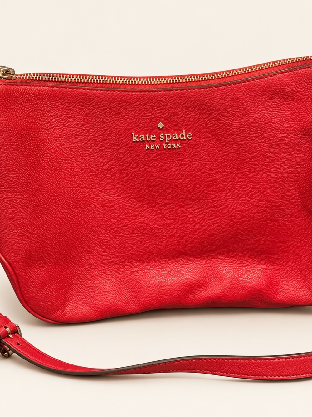 Kate Spade New York Red Pebbled Crossbody Bag Gold Hardware